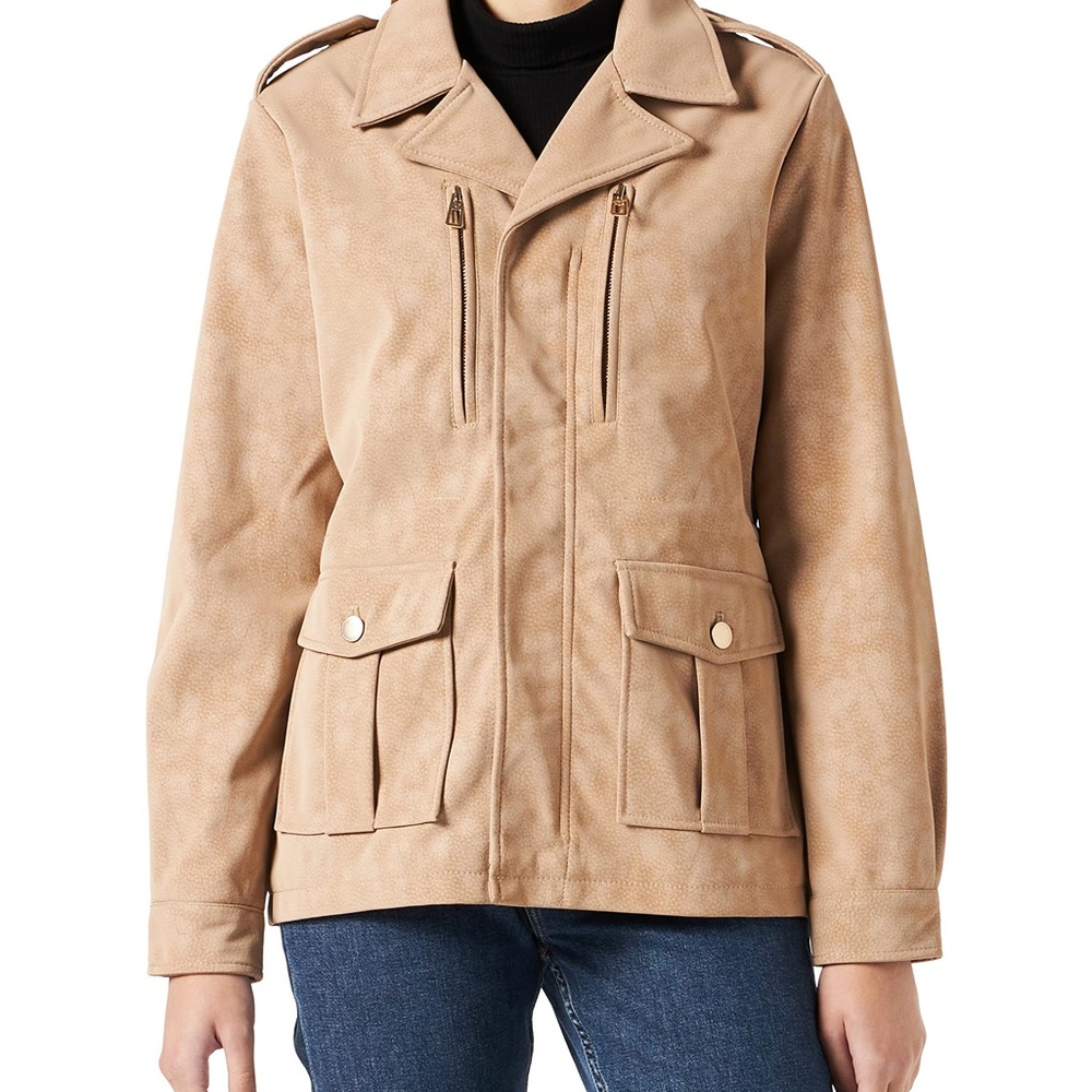 Desigual WoMens Casual Jacket, Brown, Small US Tan Jacket Straight Cut New Tags